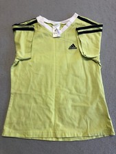 Adidas T Shirt Kids Medium Yellow Lime Classic Stripe Cotton Active Tee