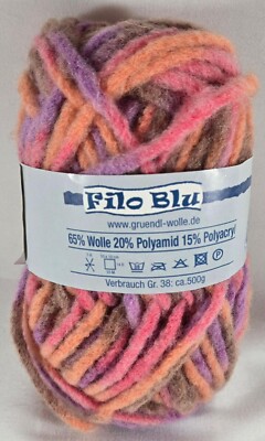 Gruendl Wolle Yarn Filo Blu Monte 65% Wool 20% Nylon 15% Acrylic 44y 1.76oz