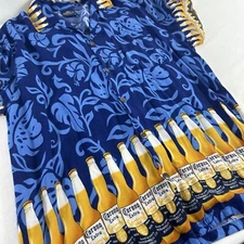 Corona Beer Hawaiian Button Down Shirt Blue Size XL Double Sided Blue Yellow