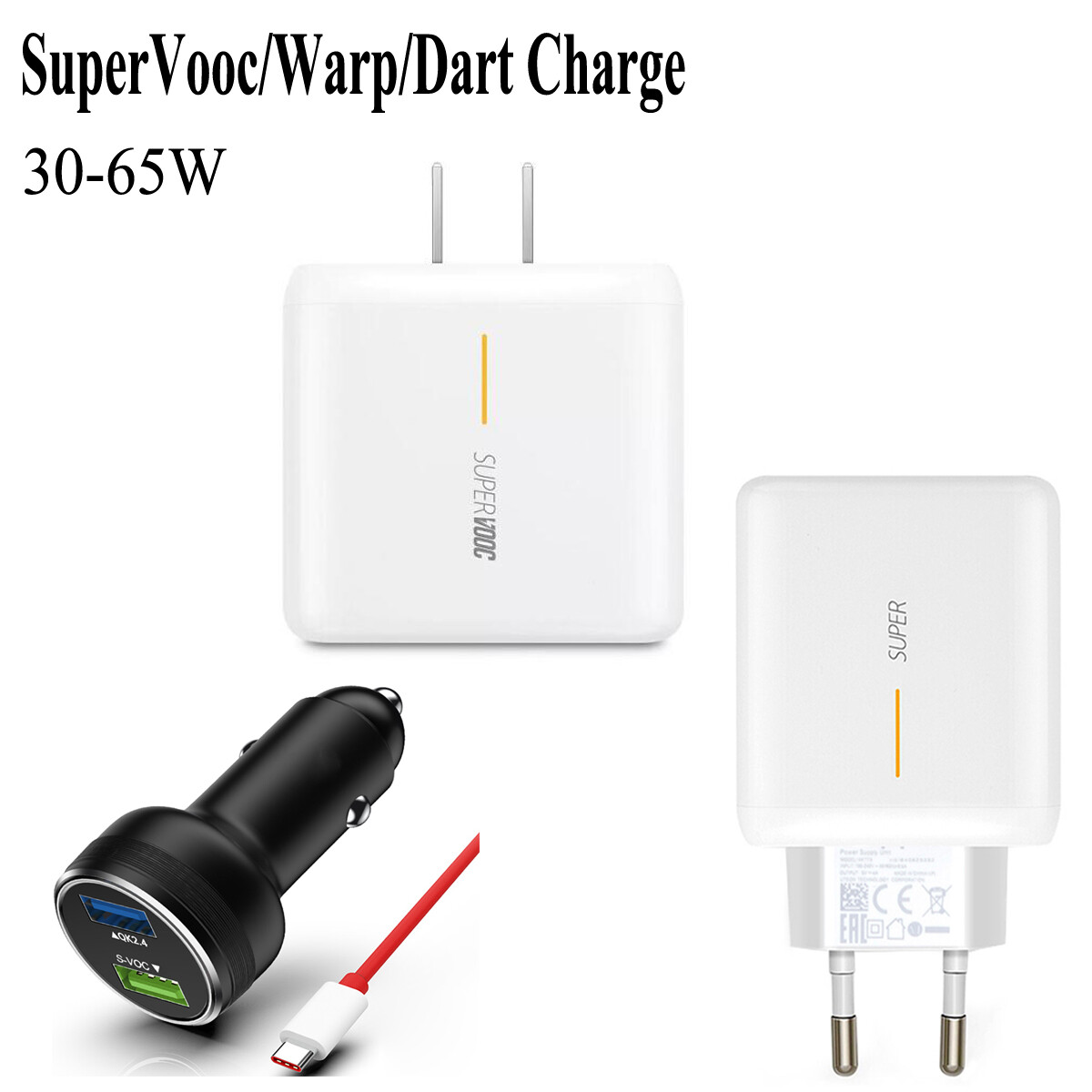 65 Watt Super Vooc Dart Warp Wall Charger Car Fast Plug for Oneplus OPPO  Realme