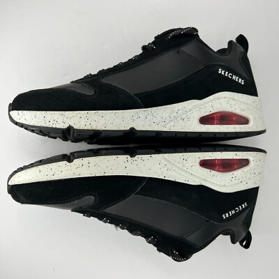 Skechers Mens 232153 Black Uno Draw Leather Low Lace Up Size 10