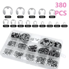 380Pcs Stainless Steel E-Clip Circlip Kit Retaining Ring Assortment Set 14 Sizes