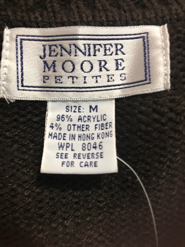 JENNIFER MOORE PETITES Women's Sweater Jacket Diamonds Brown Medium Long Sleeve - Picture 6 of 7