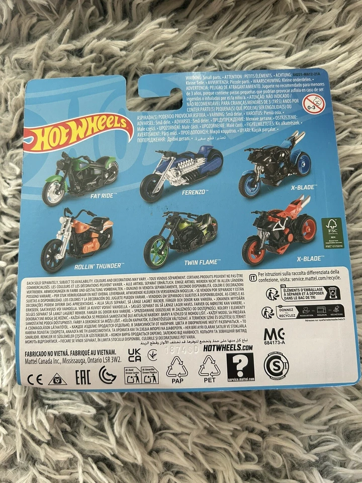 ❤️NEW Hot Wheels 1:18  X7718 Street Power FAT RIDE Motorcycle Green Black❤️ - Image 2 of 2