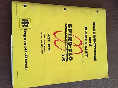 SPIRO-FLO AIR COMPRESSOR OPERATION PARTS INGERSOLL-RAND MODEL DL900 900 ...