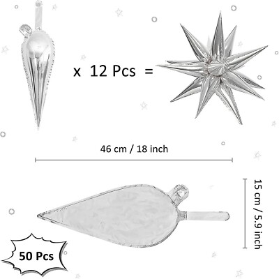 50pcs Silver Explosion Star Foil Cone Balloons 18''/BRAND NEW