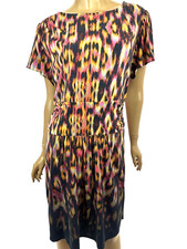 Antonio Melani Dress Sz L Multi-Color Short Sleeve Gathered Skirt Polyester/Span