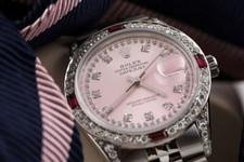Womens Rolex Datejust 31 mm Pink String Dial with Ruby & Diamonds Steel Watch 3
