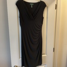 Lauren Ralph Lauren Sleeveless V-Neck Ruched Jet Black Dress Size 12