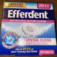 Efferdent Anti-Bacteriall Denture Cleaner,Essential Clean 20 ct Tablets Total