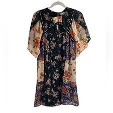 ASOS Black Patchwork Floral Smock Dress with Cutout Fully Lined Womens Sz US 6