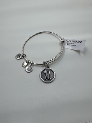 Authentic Alex and Ani Initial U Rafaelian Silver Charm Bangle
