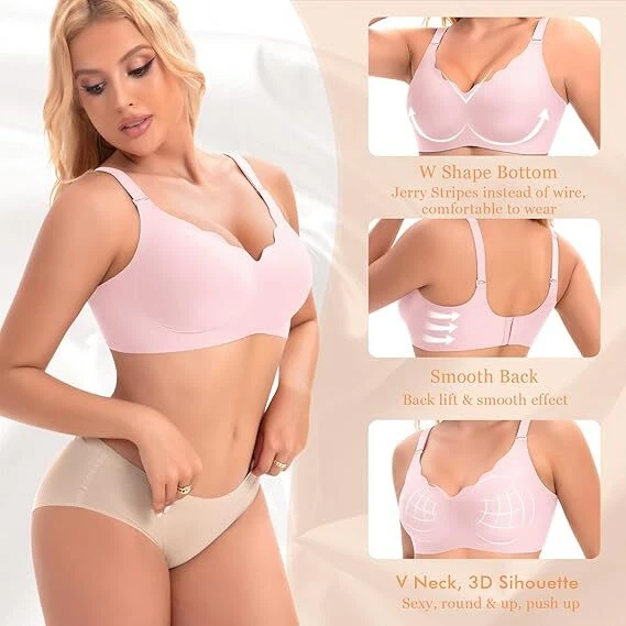 Wireless Bra for Women No Underwire Seamless Bra Padded T Shirt Comfort Bralette - Image 4 of 4