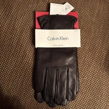 Calvin Klein Black Leather Touch Screen Tech Finger Gloves Gift Quiet Luxury Lrg