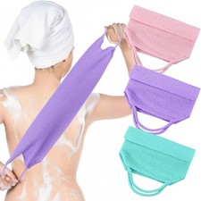 Exfoliating Washcloth with Handles, 3Pcs Back Exfoliator Body Scrub Towel Easy