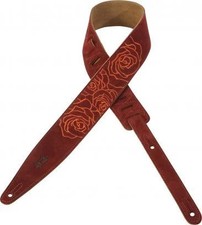 Levy's 2 1/2  wide burgundy suede leather guitar strap with flower embroidery...