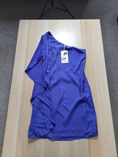 BNWT Belle By Oasis Women's Purple Draped One Shoulder Dress Size 10