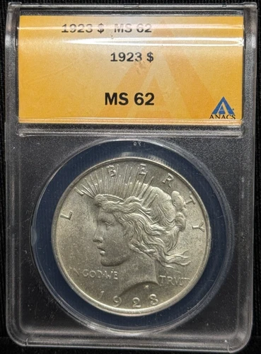 ANACS  MS 63 - 1923 Peace One Dollar S$1 Silver Coin -457