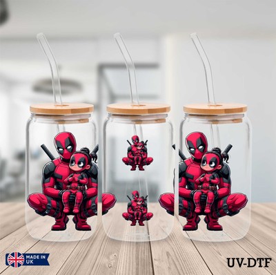 Deadpool and Daughter UV DTF Aufkleber - 16oz Libbey Dose Glasfolie zp982