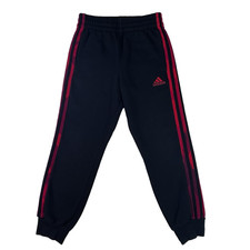 adidas Jogger Pants Kids S 8 Black Red 3 Stripe Elastic Waist Athletic