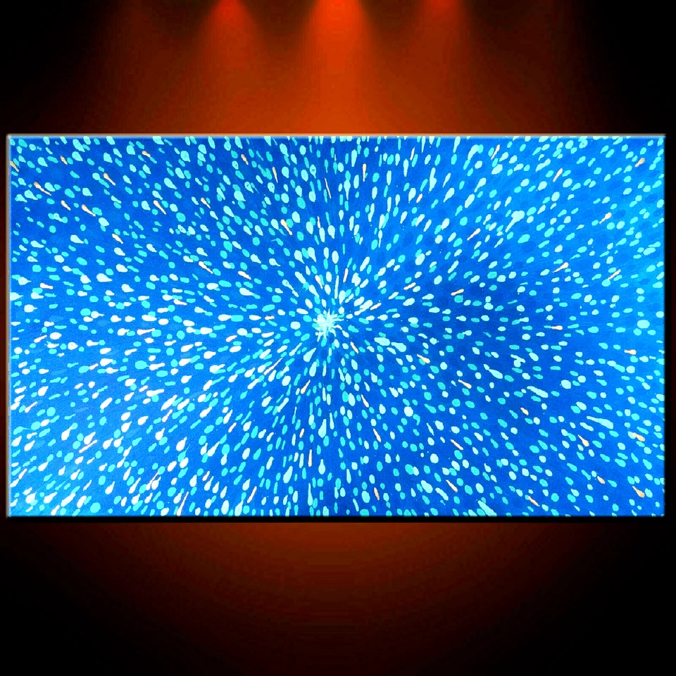 Modern handmade signed Painting Blue Original Abstract Large XXX framed Canvas! - Image 3 of 4