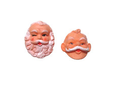 2 Santa Claus Face Head Doll Craft Making Lot Rubber Plastic Vintage Christmas
