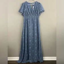 Baltic Born Evelyn Smocked Maxi Dress Gown Size XL Slate Blue Flowy Wedding NWT