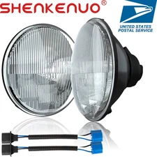 Pair 7 Inch GLASS Headlight Round ORIGINAL CLASSIC LOOK conversion Chrome