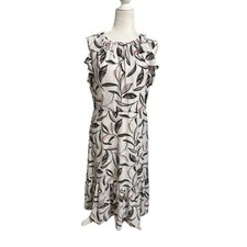 Liz Claiborne Black and White Ruffled Tiered Midi Dress Summer Tropical Size 12
