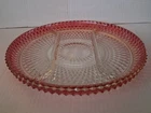 Vintage Indiana Glass 3 Part Platter/Red Flashing-Diamondpoint Pattern-12.5"