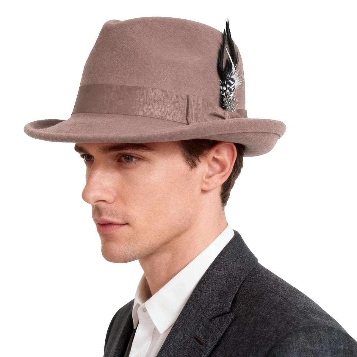 Fedora Hats Short Brim Felt Classic for Men Women Feather 