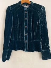 Classiques Entier Velvet Blazer Women XS Teal  Victorian 70s Retro Silk Blend