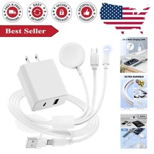 4FT Multi Device Charger Cable - Includes USB C for Apple Watches, Fast Charging