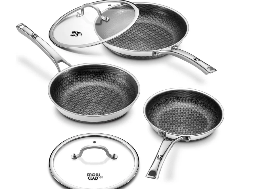 Non Stick Frying Pans 8+10+12 inch with 2 Lid Hybrid Frying Pans Set -New Sealed