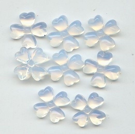 6 VINTAGE GLASS WHITE OPAL 15mm. FLOWER CLOVER CAMEO PLAQUES 6942