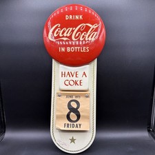 Vintage Coco-Cola Advertising Sign Calendar Holder Tin Button Have a Coke
