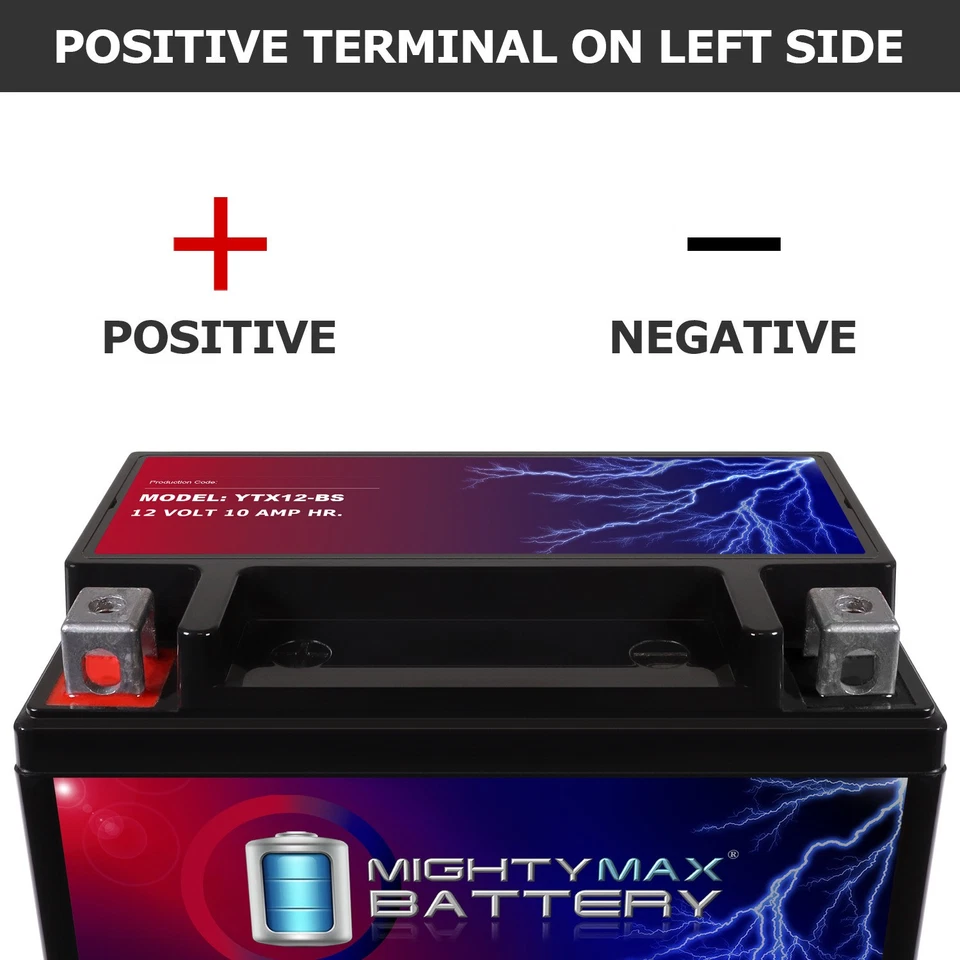 Bateria de substituição Mighty Max YTX12-BS 12V 10AH para Honda TRX350 Rancher 00-06 - Imagem 3 de 4