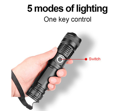 LED Zoomable Flashlight High Power Torch Rechargeable Camping Hiking +Box