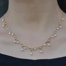 Beautiful white NATURAL  baroque AAA akoya PEARL NECKLACE 14K 18"