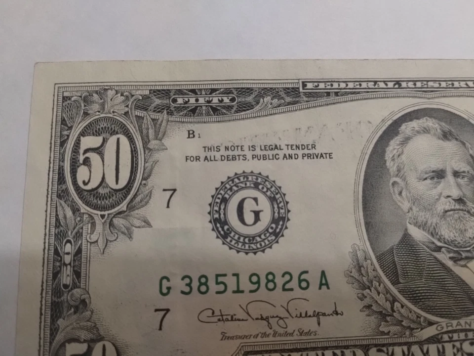 50 DOLLAR FEDERAL RESERVE NOTE 1990 ERROR SOLVENT INK BLEED THROUGH BACK TO FRON - Image 3 of 4