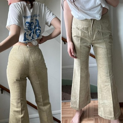 #ad Vintage 1970s Tan Corduroy High Rise Bell Bottom Flare Pants Size 27 $25.00