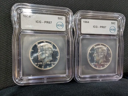 Lot Of 2 - 1964 Kennedy Half Dollar Proofs - PR67 ICG Stunning Coins!!!