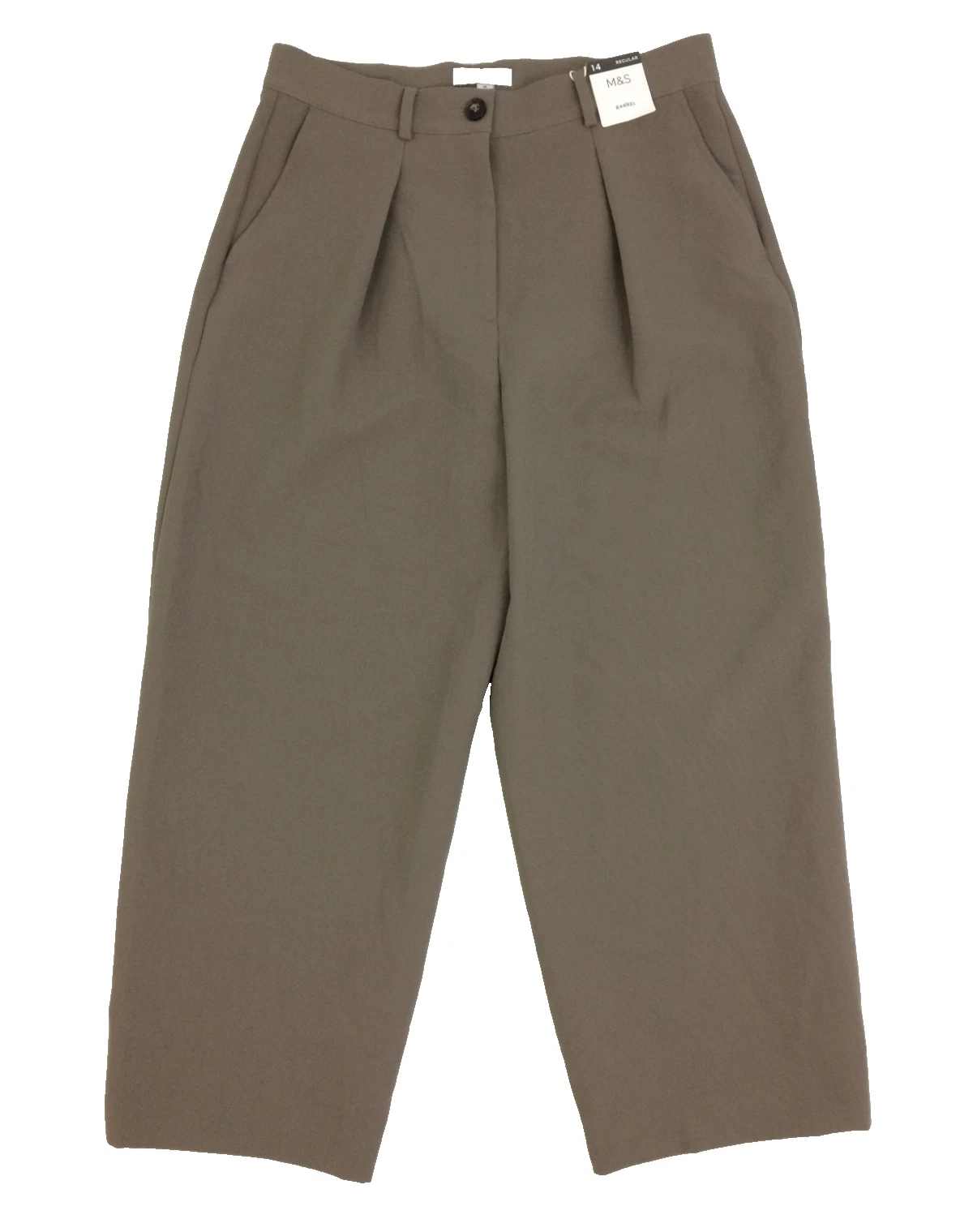M&S Women's Trousers Brown Barrel Leg Pockets Belt Loops Pleated Front New
Opens in a new window or 