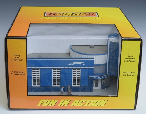 MTH RailKing 30-9040 Greyhound Station Blue/Gray In The Original Box NIB