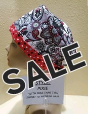 Paisley Flower red SALE Pixie Skull Women's Surgical Scrub Hat/Cap Handmade