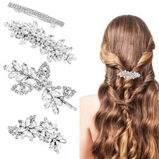 4 PCS Silver Rhinestone Shiny Hair Clips Bridal Wedding Crystal Pins Decor