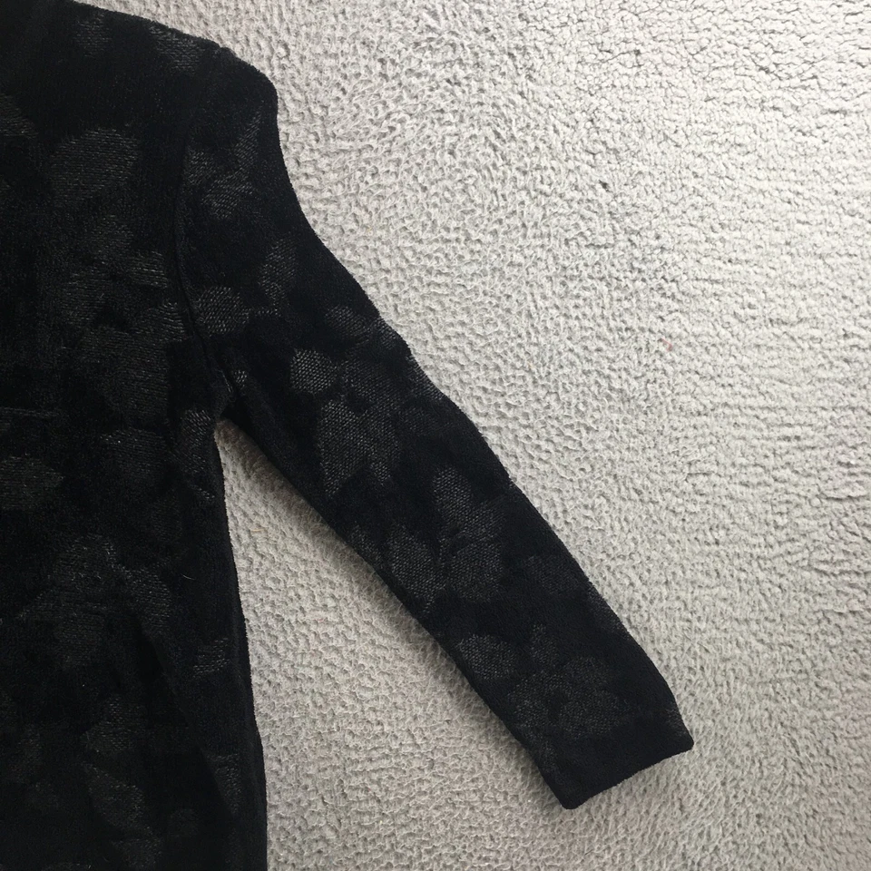 J.Jill 套衫毛衣女式 M 黑色棉混纺长袖花卉圆领 — 第 4/4 张图片