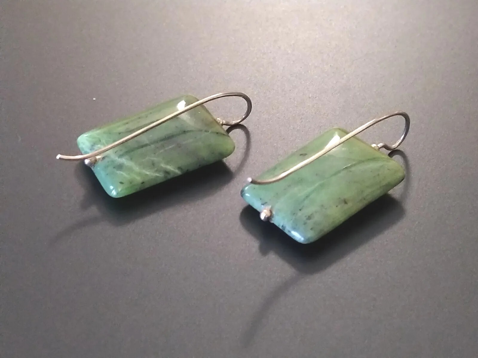 Large Jade Earrings Rectangle SILVER 925 - image 6
