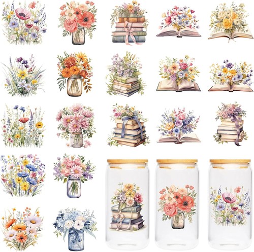 UVDTF Cup Wrap Sticker - 20 PCS Flower UV DTF Transfer for Mug, 8017