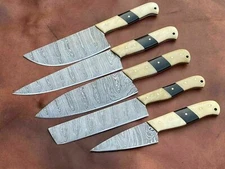 HAND FORGED DAMASCUS STEEL CHEF KNIFE For KITCHEN SET WITH Camel Bone HANDLE
